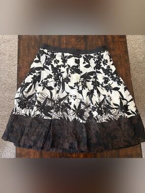 Ann Taylor Linen Botanical Floral A-line Skirt, 8 Petite